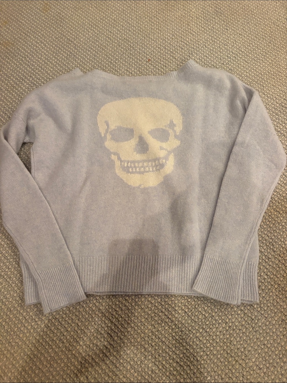 Skull Cashmere Pale blue Crewneck Sweater with Cream Skull